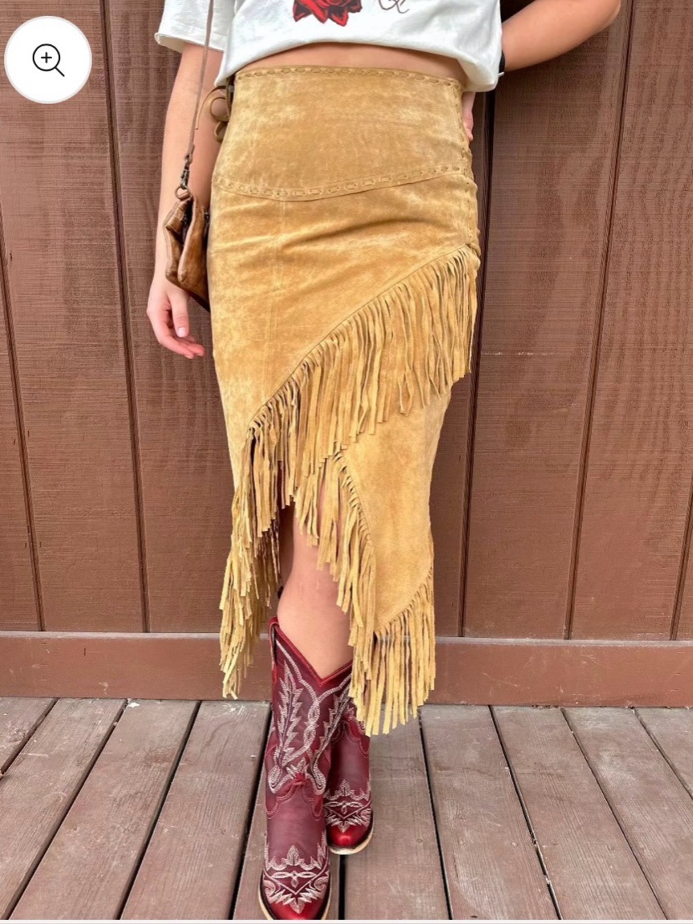 Fringe Suede Real Leather Wrap Skirt — Tan XXL but fits a 14.